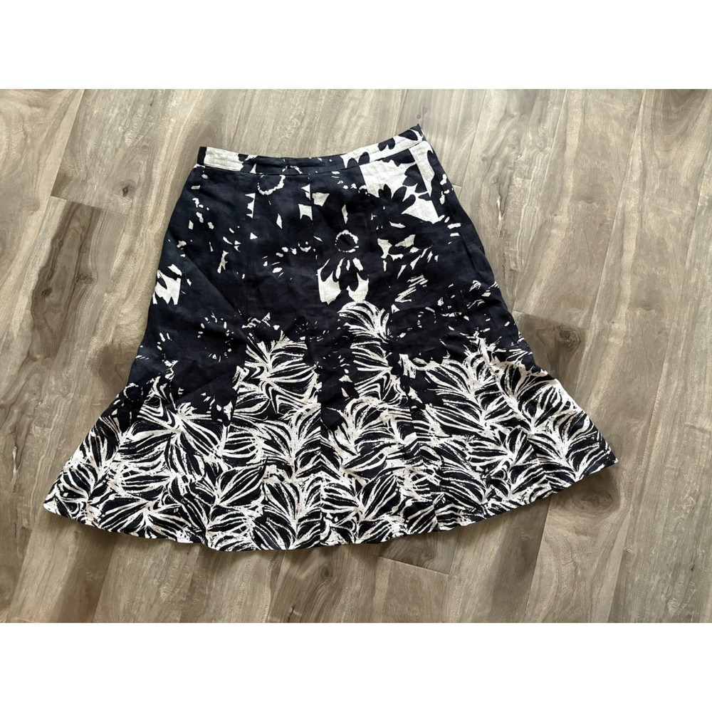 Coldwater Creek Skirt‎ Flared Small/8 100% Linen Chalk Art Black Cream Lined